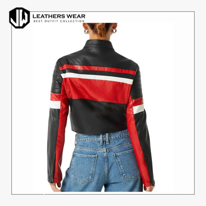 Womens Cropped Cafe Racer Moto Jacket