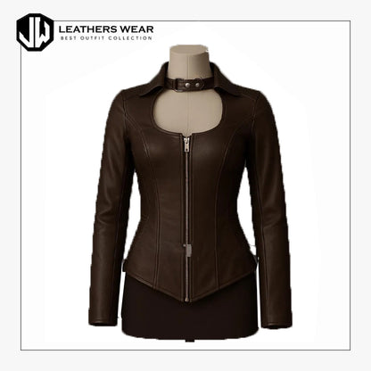Womens Dark Brown Leather Corset Jacket