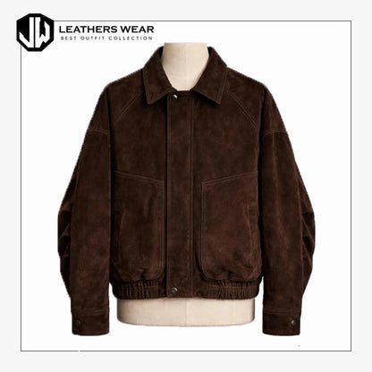 Womens Dark Brown Suede Bomber Jacket