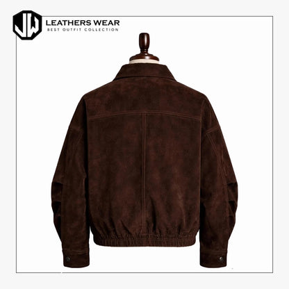 Womens Dark Brown Suede Bomber Jacket