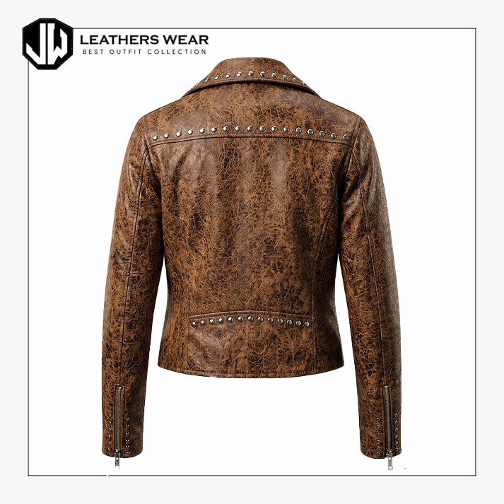 Womens Distressed Brown Motorcycle Jacket