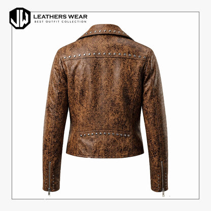 Womens Distressed Brown Motorcycle Jacket