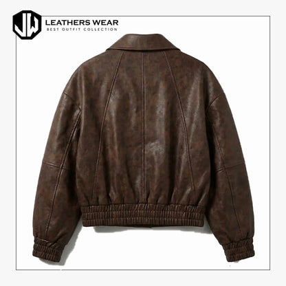 Womens Distressed Leather Bomber Jacket
