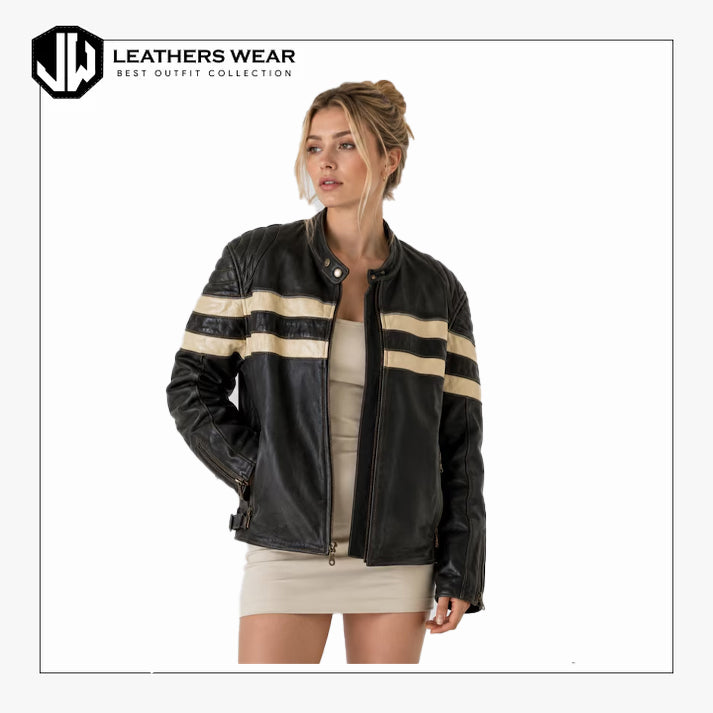 Womens Genuine Leather Café Racer Jacket