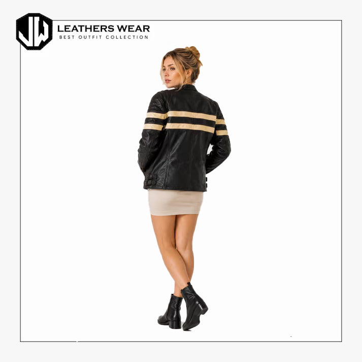 Womens Genuine Leather Café Racer Jacket