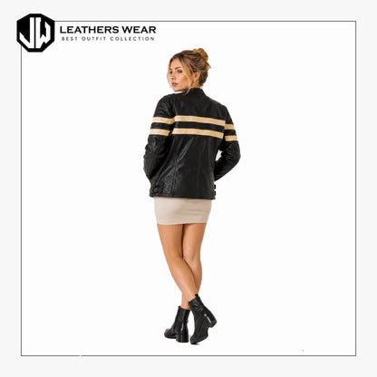 Womens Genuine Leather Café Racer Jacket