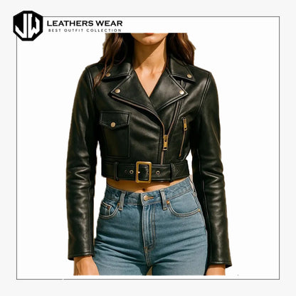 Womens Genuine Leather Moto Jacket