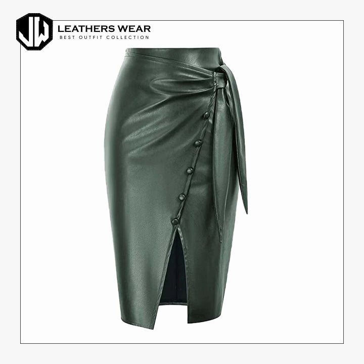 Womens Green Leather Skirt