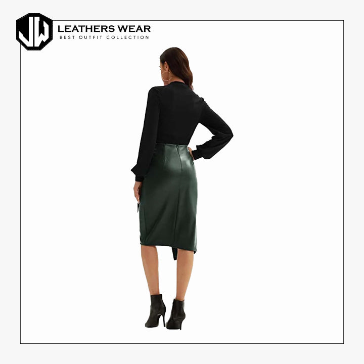 Womens Green Leather Skirt