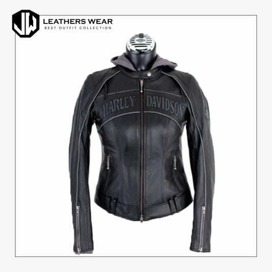 WomensHDHoodedLeatherJacket