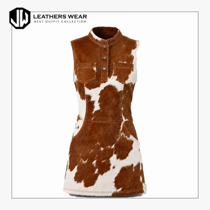 Womens Hair Cowhide Leather Mini Dress