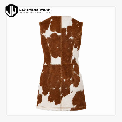 Womens Hair Cowhide Leather Mini Dress
