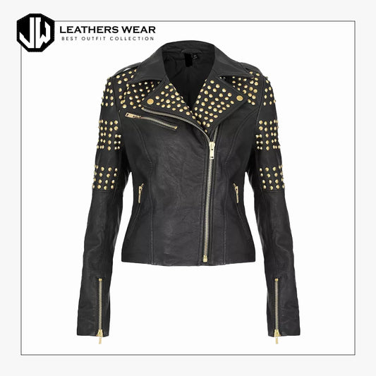 Womens Heavy Punk Rock Biker Leather Jacket