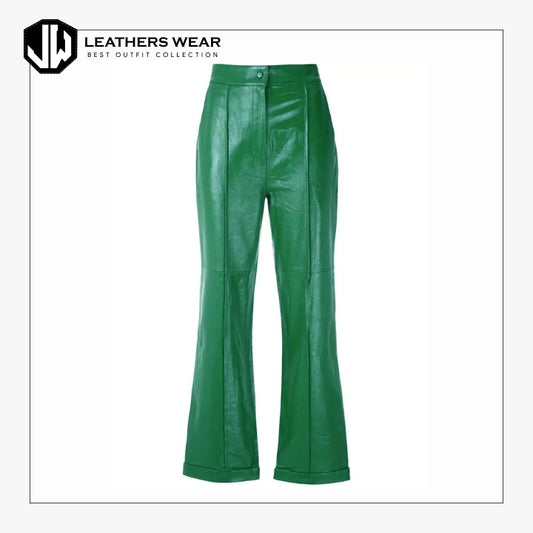 Womens Lambskin Green Leather Pants