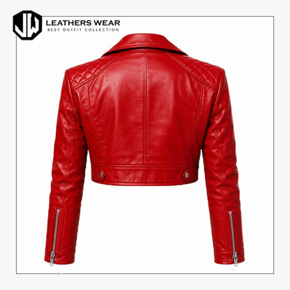 Womens Red Lambskin Leather Biker Jacket