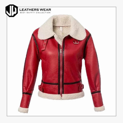 Womens Red Shearling Leather Jacket