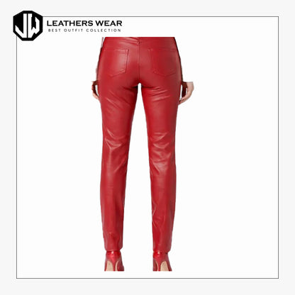 Womens Red sheepskin Leather Pants