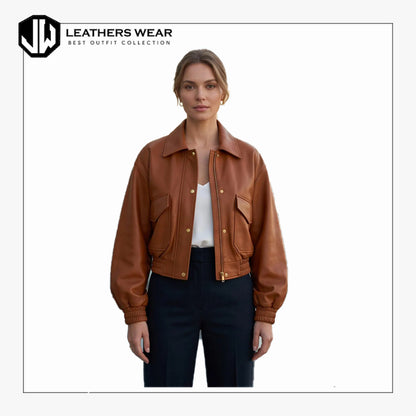 Womens Sheepskin Cropped Bomber Jacket