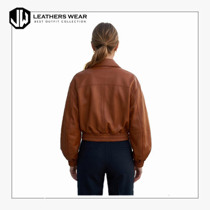 Womens Sheepskin Cropped Bomber Jacket