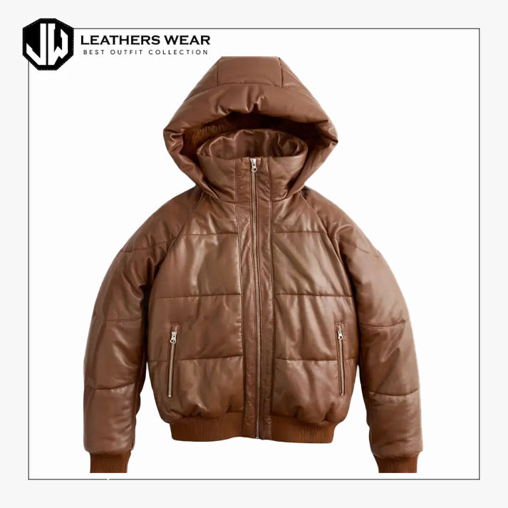 Womens Sheepskin Leather Puffer Jacket