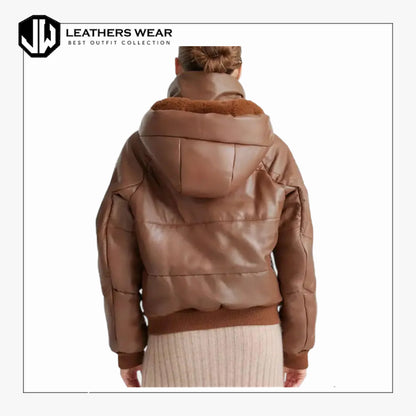 Womens Sheepskin Leather Puffer Jacket
