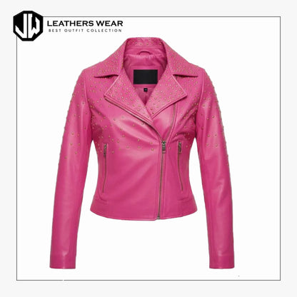 Womens Studded Leather Moto Jacket