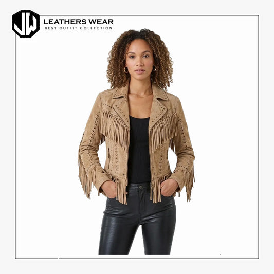 Womens Tan Suede Leather Western Jacket