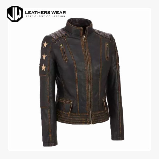 Womens Vintage Biker Leather Jacket