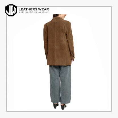 Womens Vintage Suede Leather Blazer