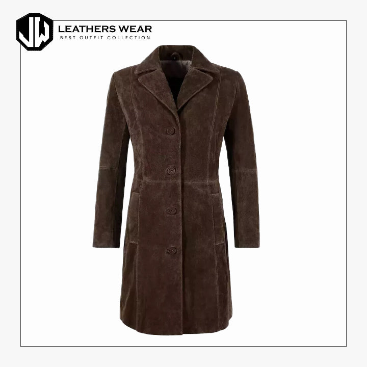 Womens Vintage Suede Leather Trench Coat