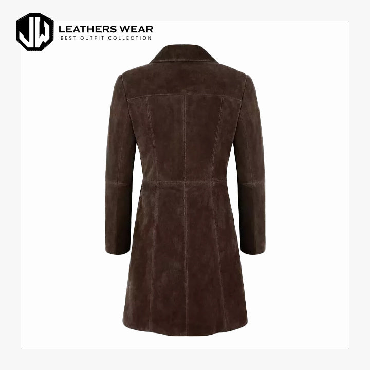 Womens Vintage Suede Leather Trench Coat