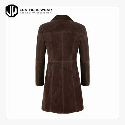 Womens Vintage Suede Leather Trench Coat