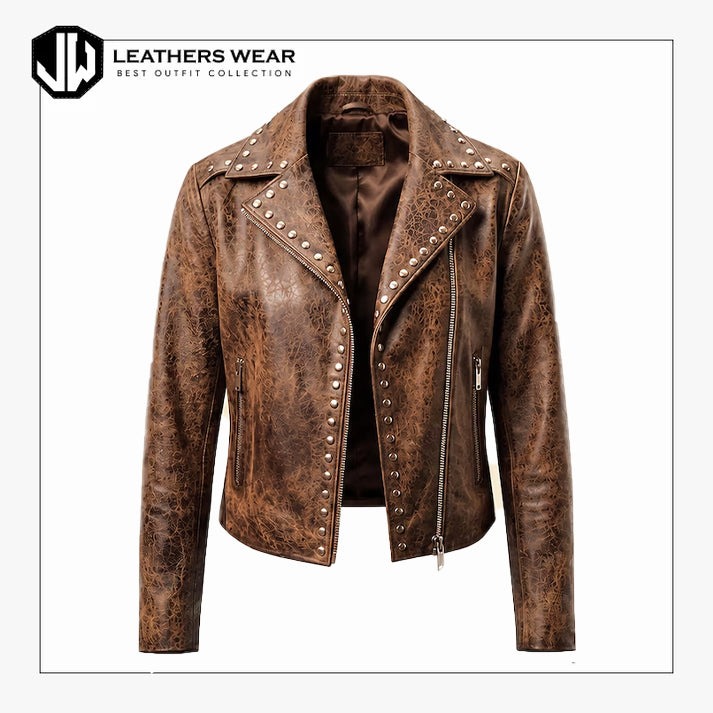 Womens Distressed Brown Motorcycle Jacket