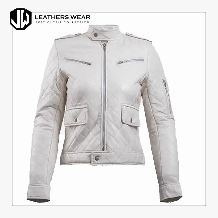 Womens white Leather Puffer Jacket