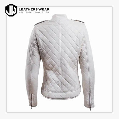 Womens white Leather Puffer Jacket